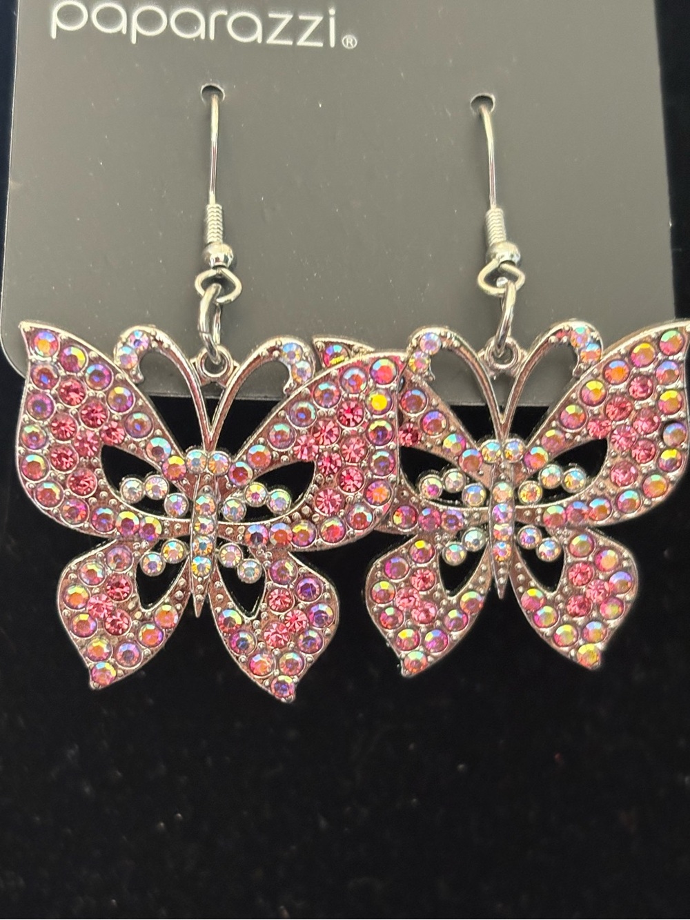paparazzi Pink Butterfly Crystal Dangle Earrings